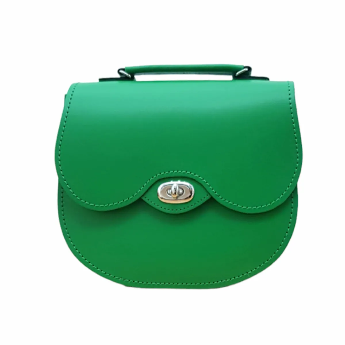 Zatchels Handmade Leather Twist Lock Saddle Bag - Green>Women Saddle Bags|Twist Lock Saddle Bags