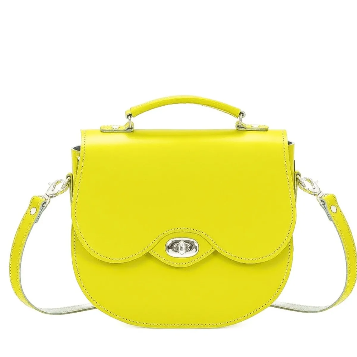 Zatchels Handmade Leather Twist Lock Saddle Bag - Pastel Daffodil Yellow>Women Saddle Bags|Twist Lock Saddle Bags