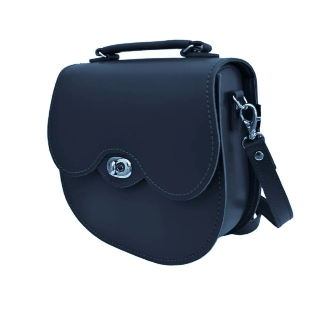 Zatchels Handmade Leather Twist Lock Saddle Bag - Navy>Women Saddle Bags|Twist Lock Saddle Bags