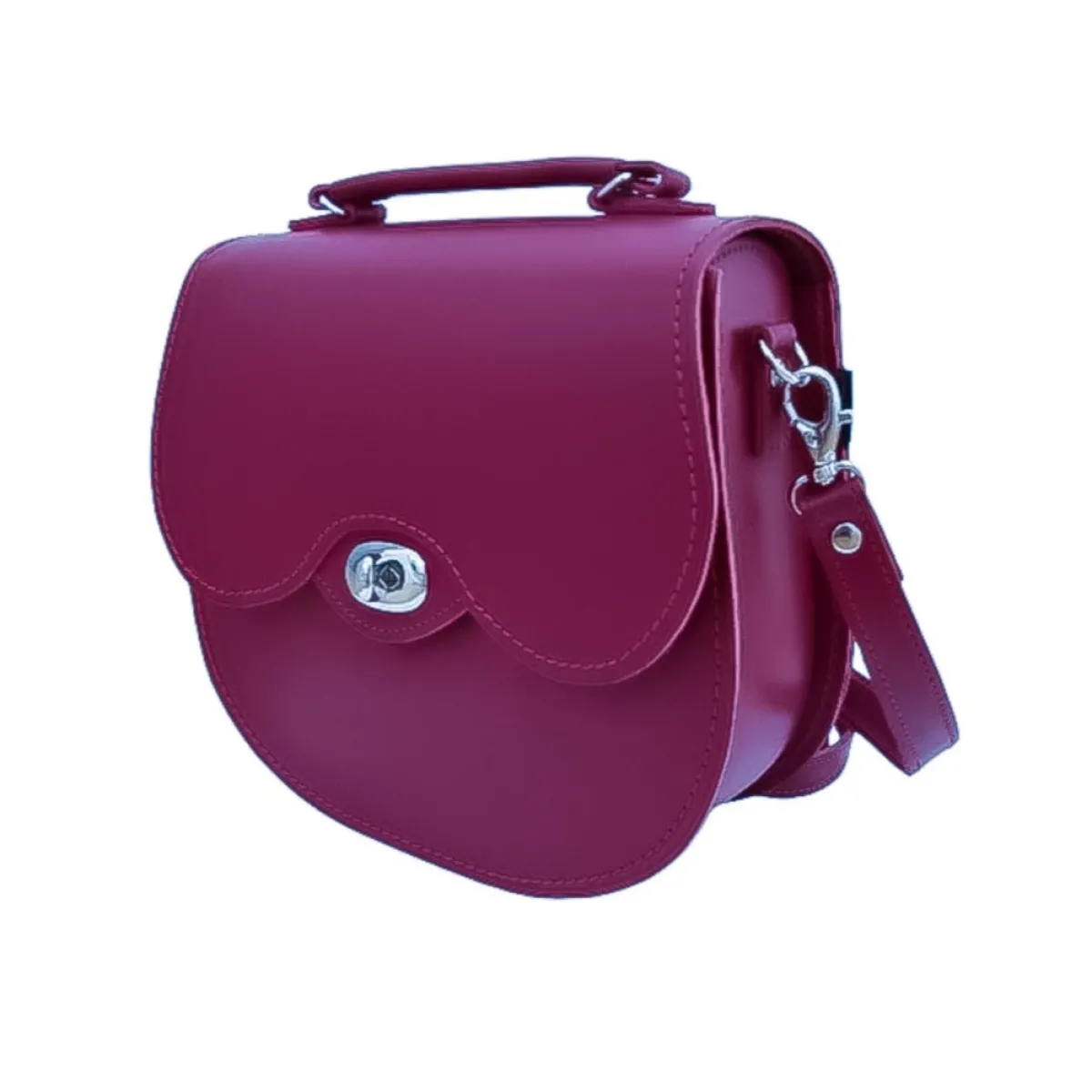 Zatchels Handmade Leather Twist Lock Saddle Bag - Magenta>Women Saddle Bags|Twist Lock Saddle Bags