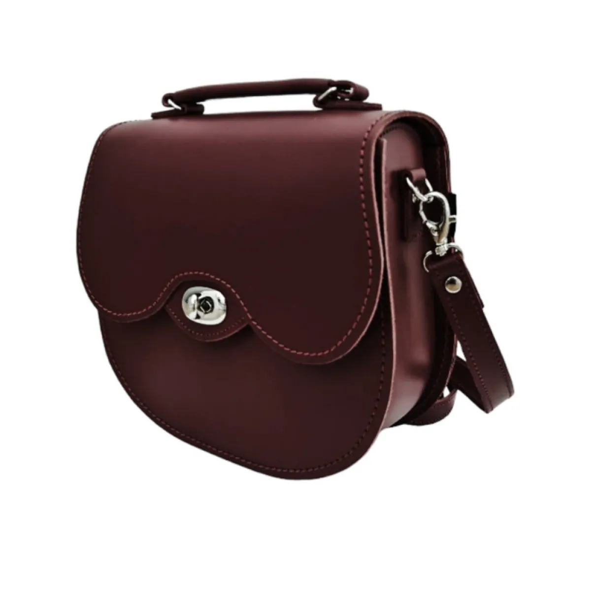 Zatchels Handmade Leather Twist Lock Saddle Bag - Oxblood>Women Saddle Bags|Twist Lock Saddle Bags