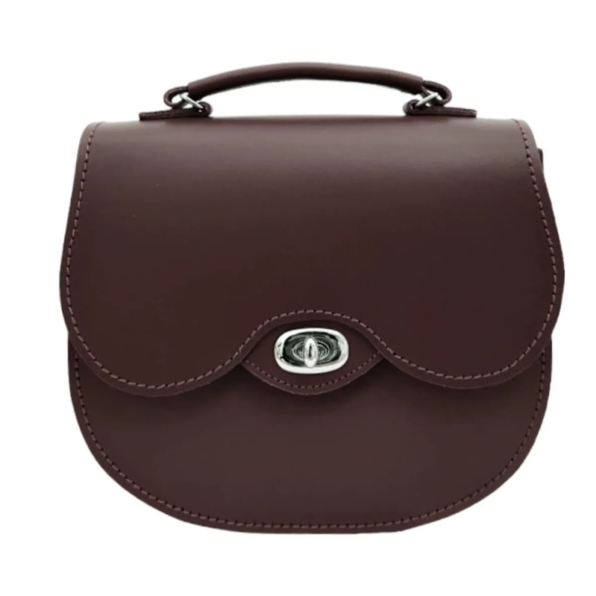 Zatchels Handmade Leather Twist Lock Saddle Bag - Dark Brown>Women Saddle Bags|Twist Lock Saddle Bags