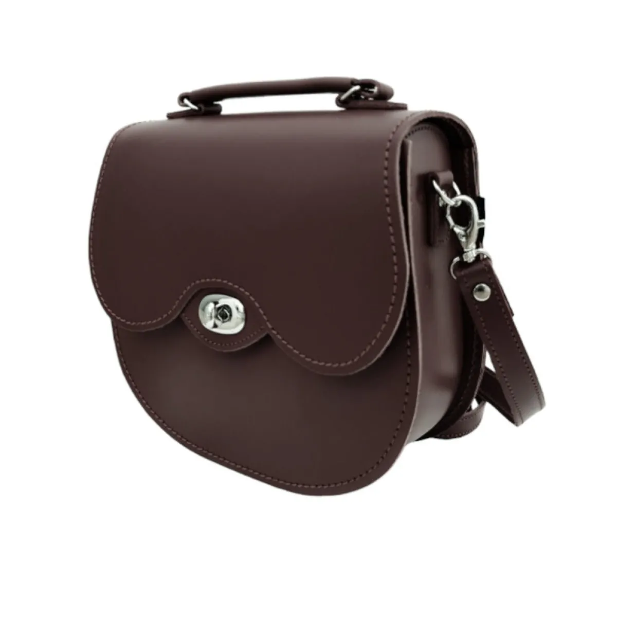 Zatchels Handmade Leather Twist Lock Saddle Bag - Dark Brown>Women Saddle Bags|Twist Lock Saddle Bags