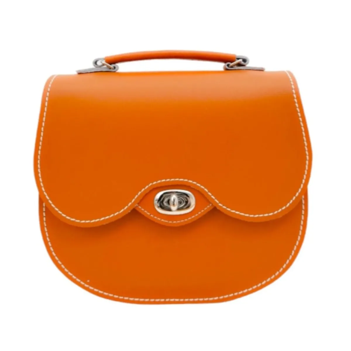 Zatchels Handmade Leather Twist Lock Saddle Bag - Orange>Women Saddle Bags|Twist Lock Saddle Bags