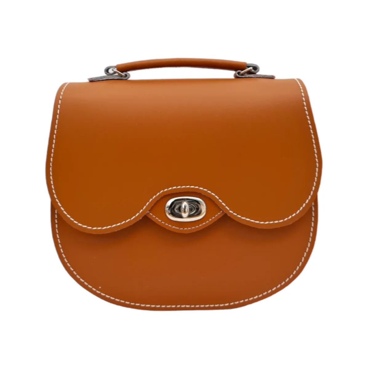 Zatchels Handmade Leather Twist Lock Saddle Bag - Burnt Orange>Women Saddle Bags|Twist Lock Saddle Bags