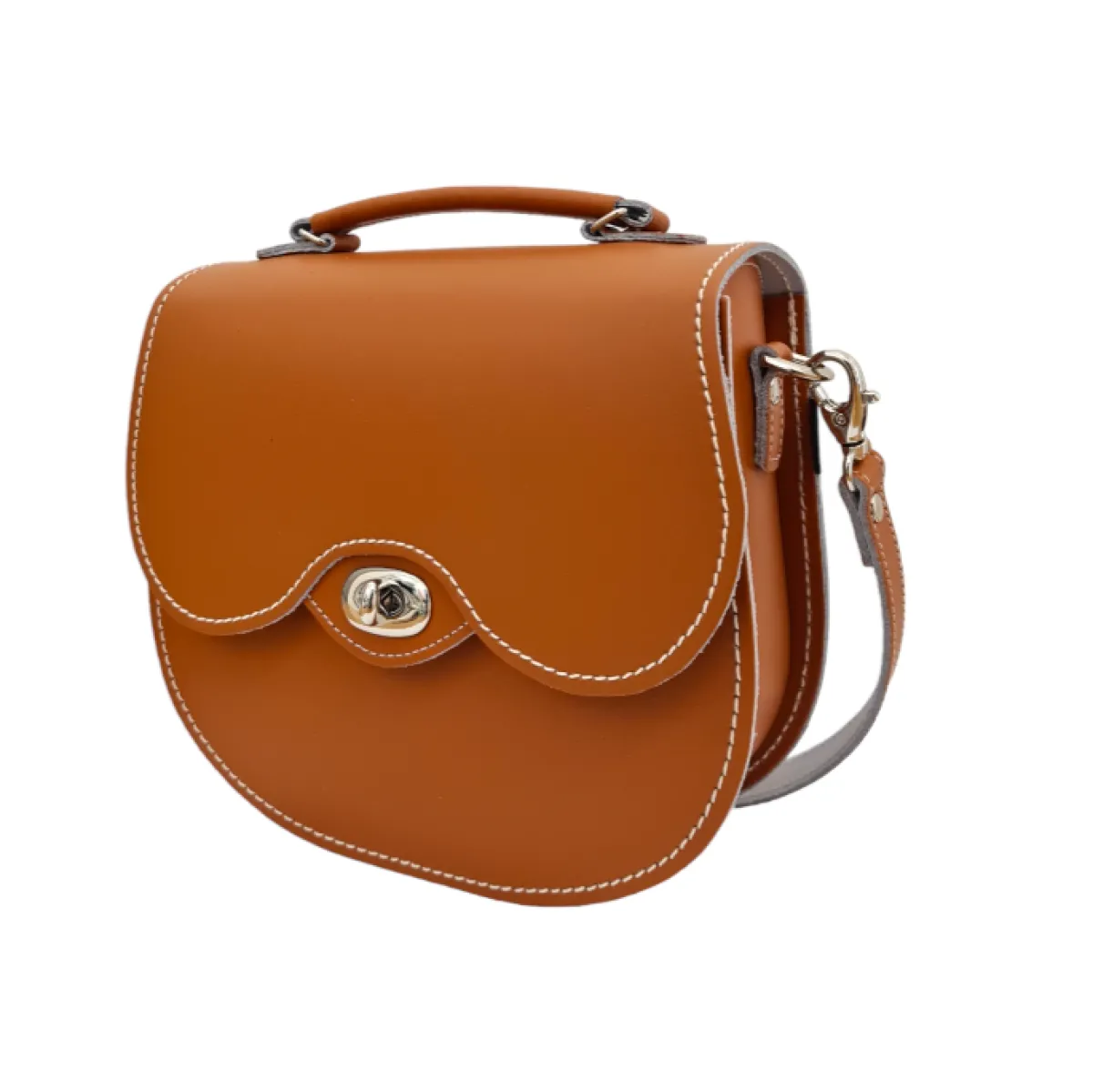 Zatchels Handmade Leather Twist Lock Saddle Bag - Burnt Orange>Women Saddle Bags|Twist Lock Saddle Bags