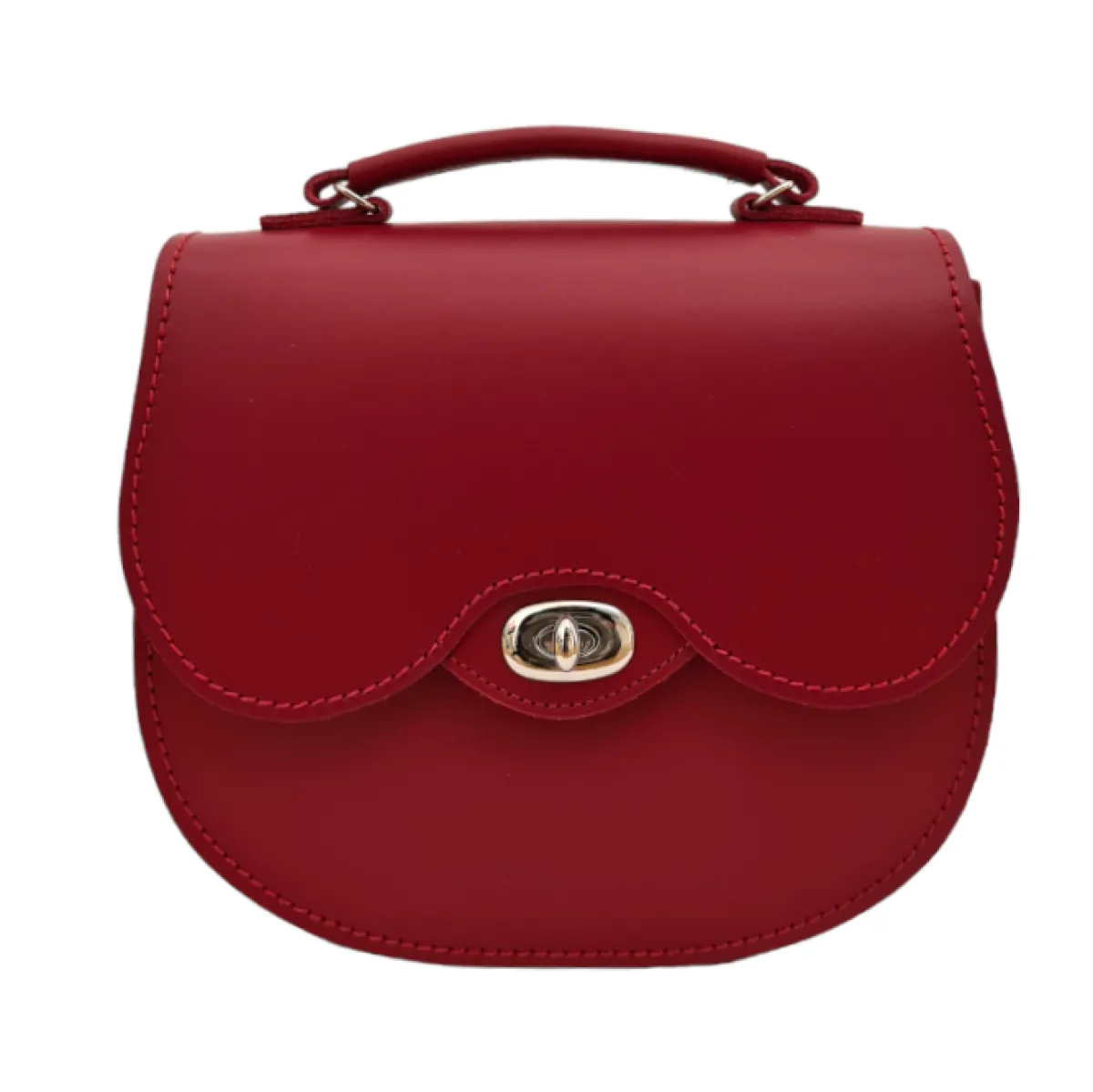 Zatchels Handmade Leather Twist Lock Saddle Bag - Red>Women Saddle Bags|Twist Lock Saddle Bags