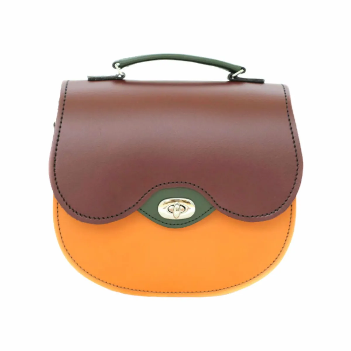 Zatchels Handmade Leather Twist Lock Saddle Bag - Autumnal Kaleidoscope>Women Saddle Bags|Twist Lock Saddle Bags