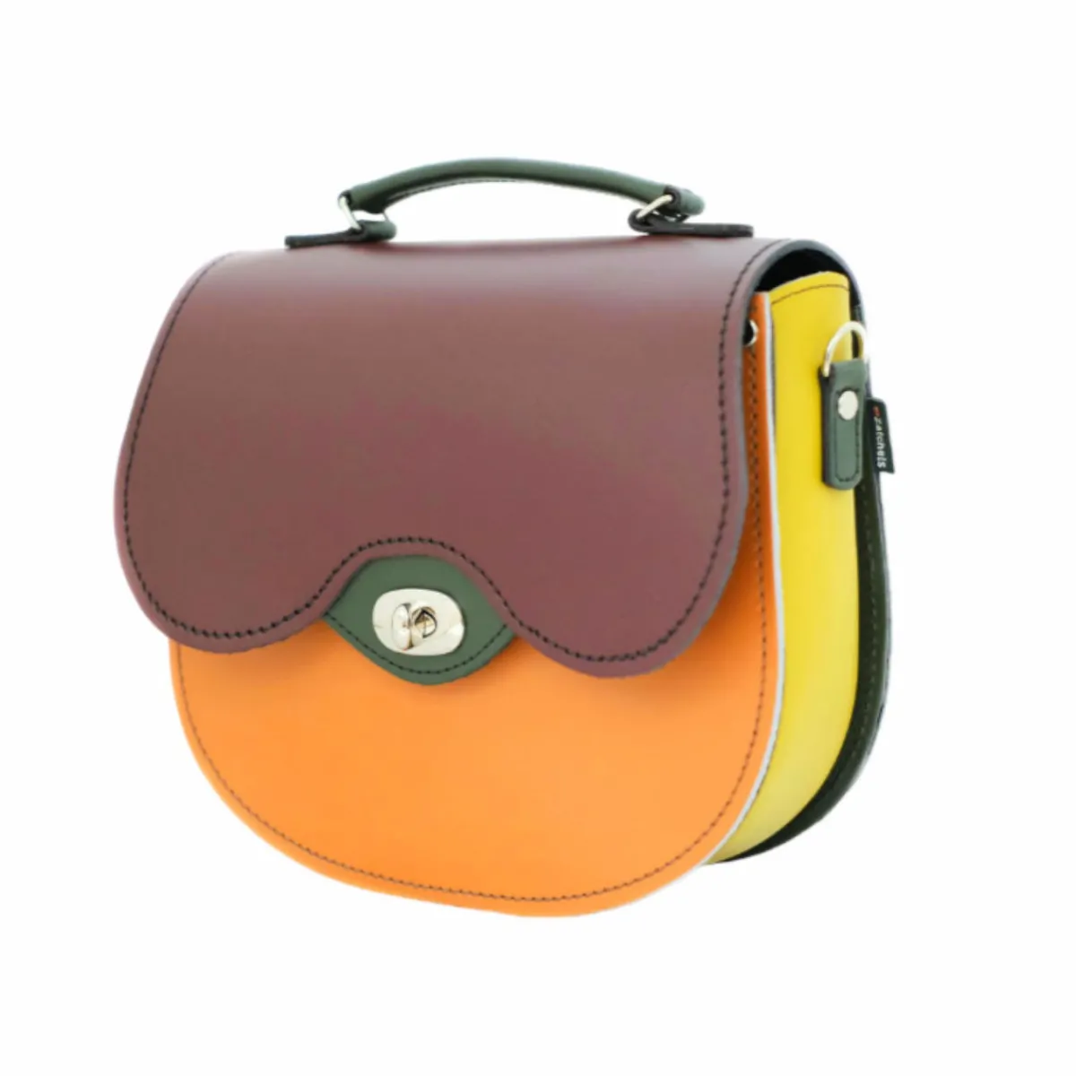 Zatchels Handmade Leather Twist Lock Saddle Bag - Autumnal Kaleidoscope>Women Saddle Bags|Twist Lock Saddle Bags