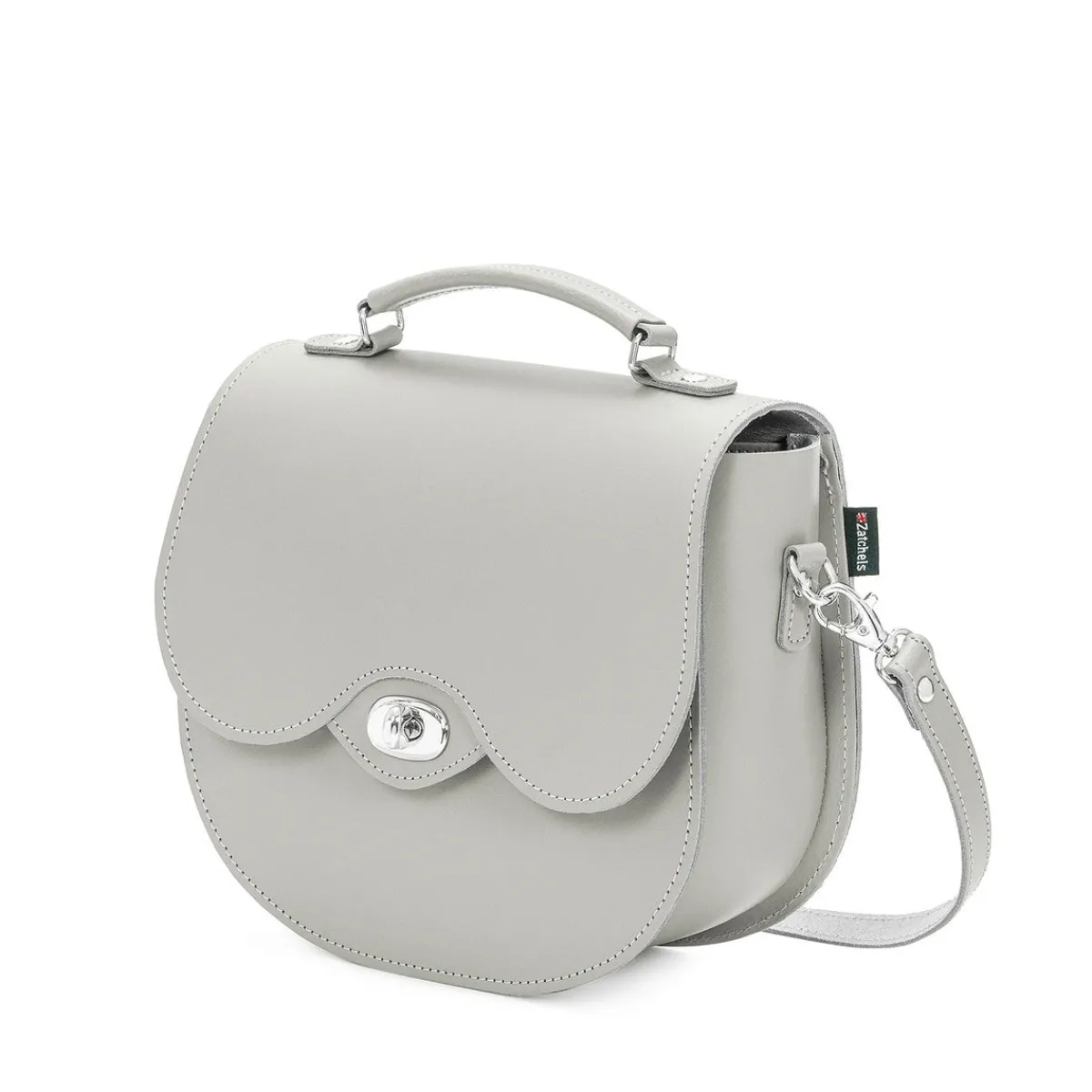 Zatchels Handmade Leather Twist Lock Saddle Bag - Ghost>Women Saddle Bags|Twist Lock Saddle Bags