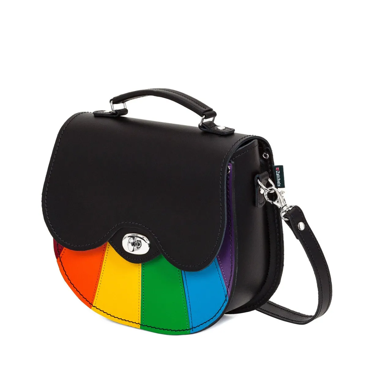 Zatchels Handmade Leather Twist Lock Saddle Bag - Pride>Women Saddle Bags|Twist Lock Saddle Bags