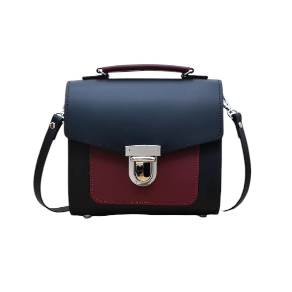 Zatchels Handmade Leather Two Tone Sugarcube Handbag Black - Oxblood>Women Cross Body Bags|Sugarcubes