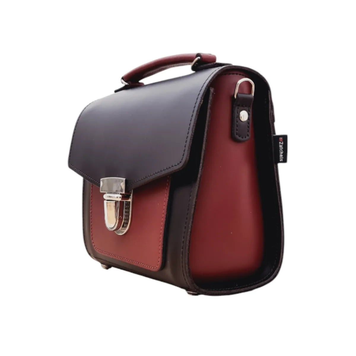 Zatchels Handmade Leather Two Tone Sugarcube Handbag Black - Oxblood>Women Cross Body Bags|Sugarcubes