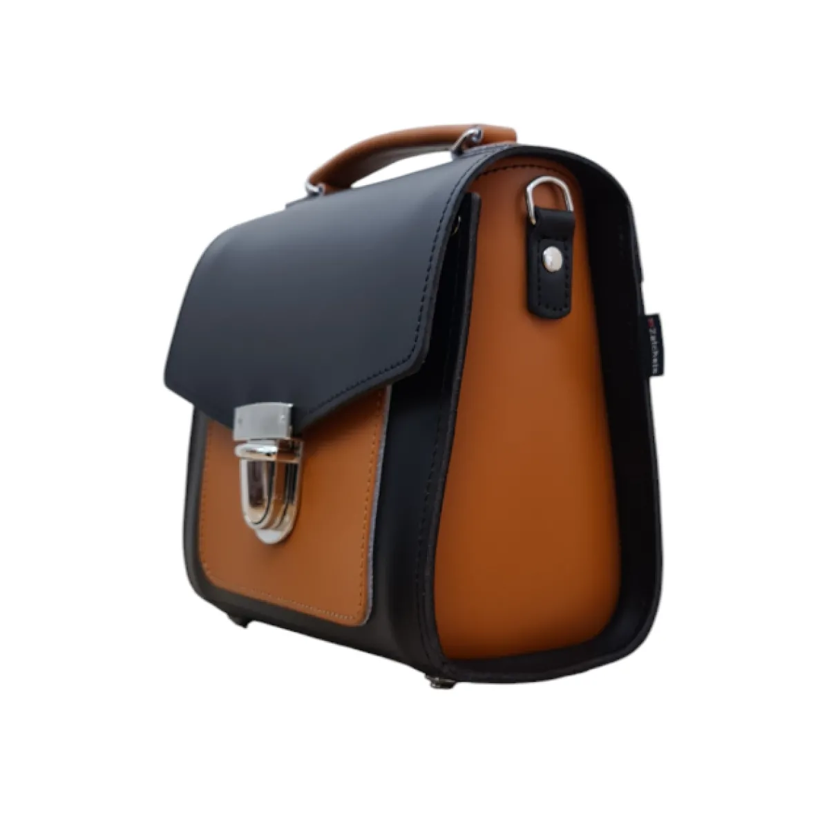 Zatchels Handmade Leather Two Tone Sugarcube Handbag Black - Burnt Orange>Women Cross Body Bags|Sugarcubes