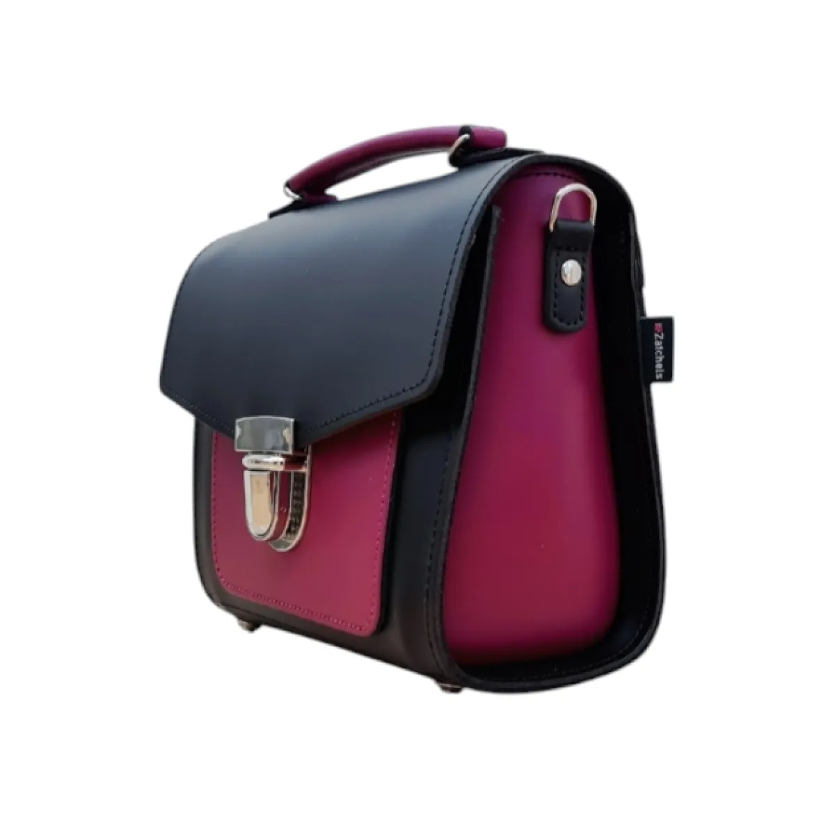 Zatchels Handmade Leather Two Tone Sugarcube Handbag Black - Magenta>Women Cross Body Bags|Sugarcubes
