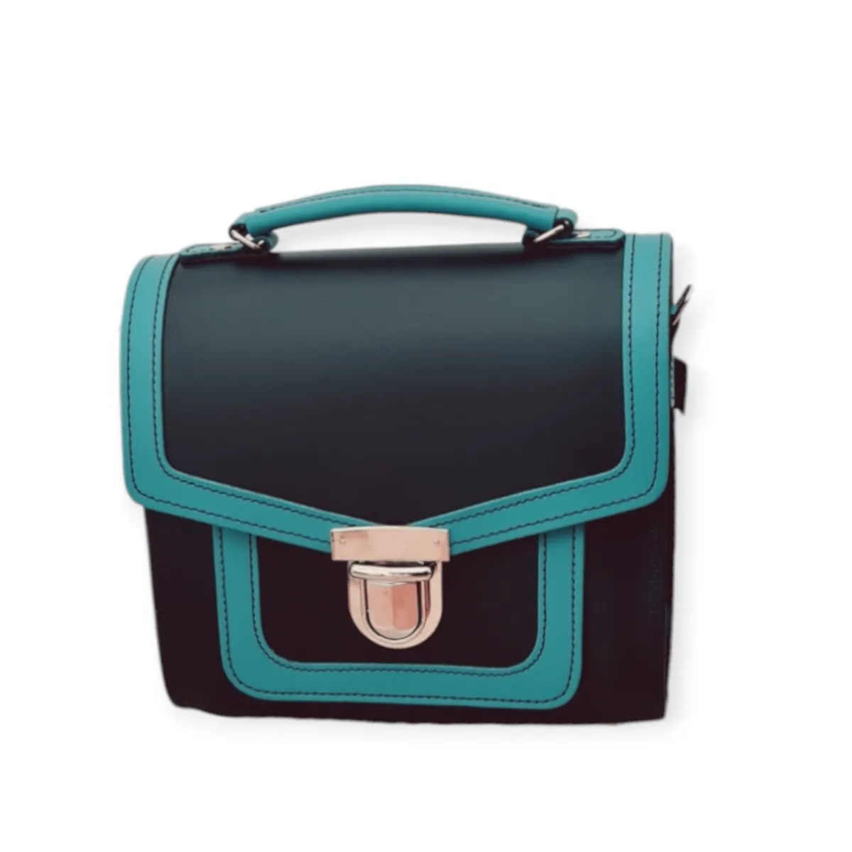 Zatchels Harmony Handmade Leather Sugarcube Plus Handbag - Teal>Women Cross Body Bags|Sugarcubes