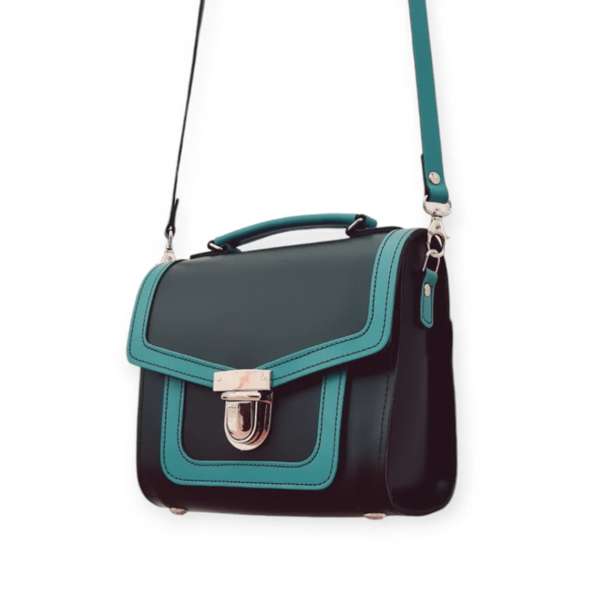 Zatchels Harmony Handmade Leather Sugarcube Plus Handbag - Teal>Women Cross Body Bags|Sugarcubes