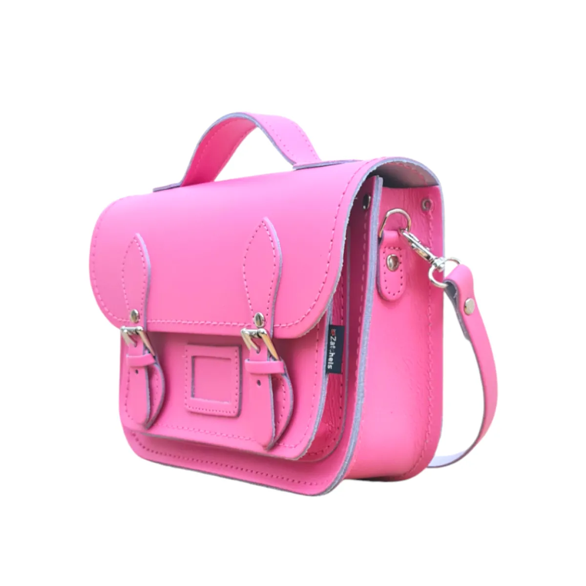 Zatchels Leather Midi Satchel - Hot Fuchsia Pink>Women Small Satchels|Midi Satchels