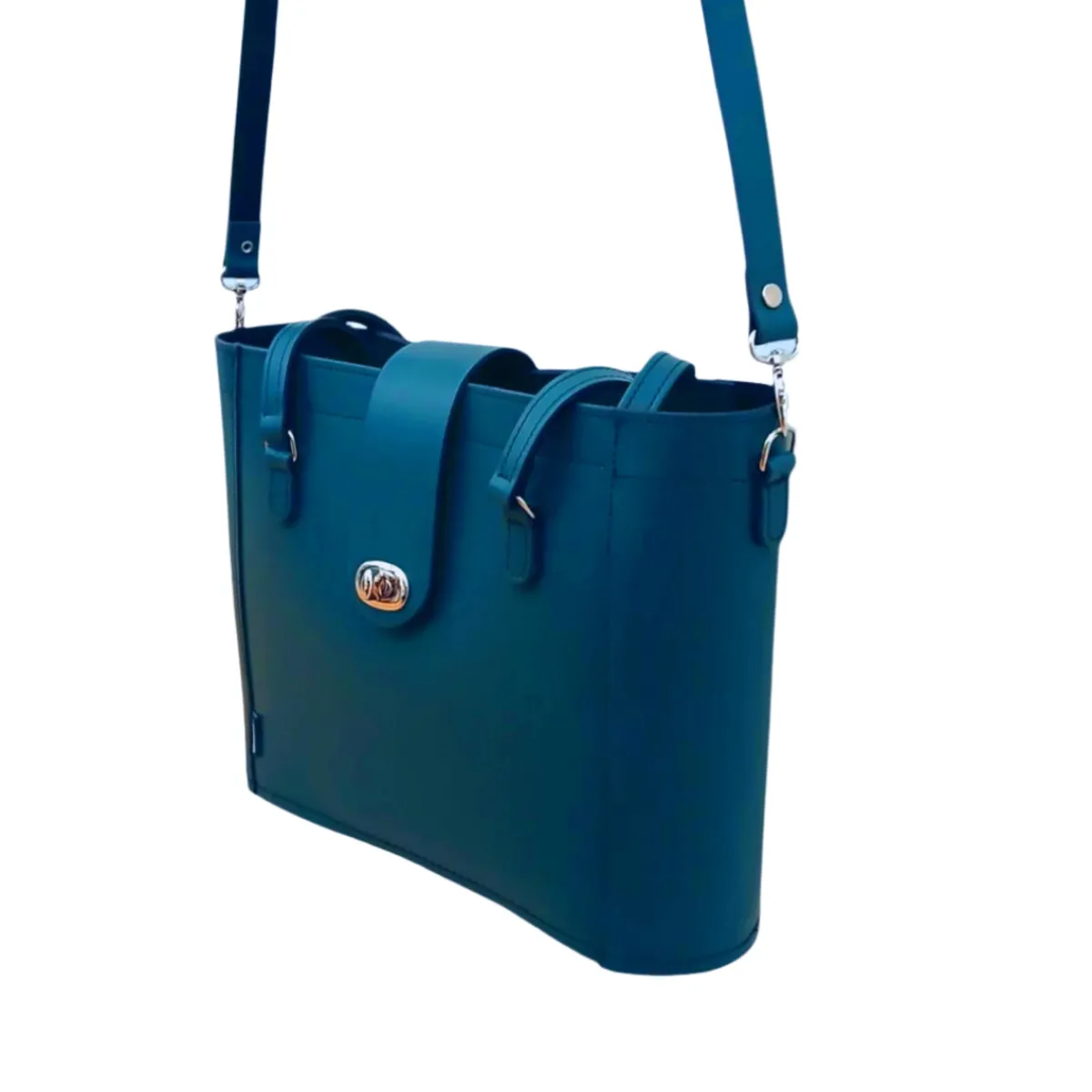 Zatchels Leather Mini Twist Lock Shopper Bag - Teal>Women Shoppers And Tote Bags