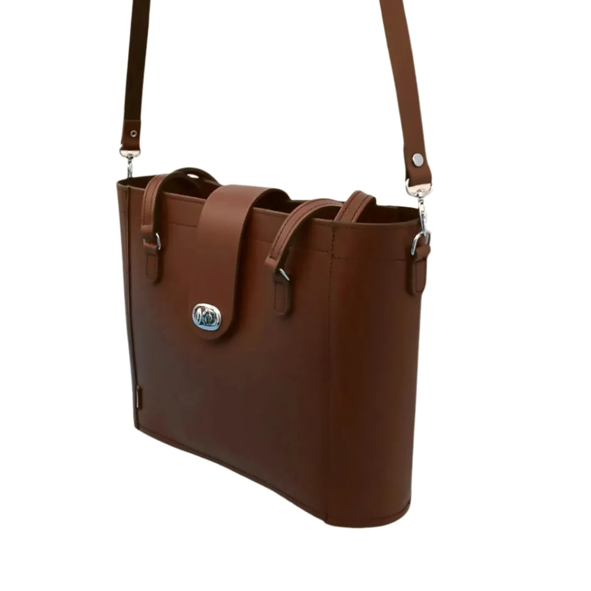 Zatchels Leather Mini Twist Lock Shopper Bag - Chestnut>Women Shoppers And Tote Bags