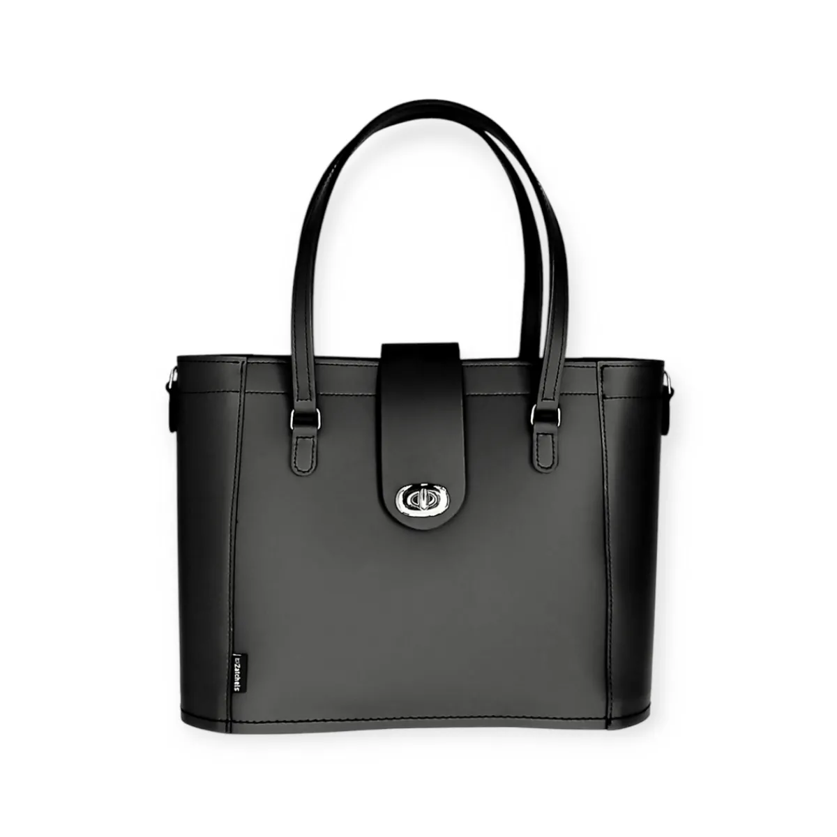 Zatchels Leather Mini Twist Lock Shopper Bag - Black>Women Shoppers And Tote Bags