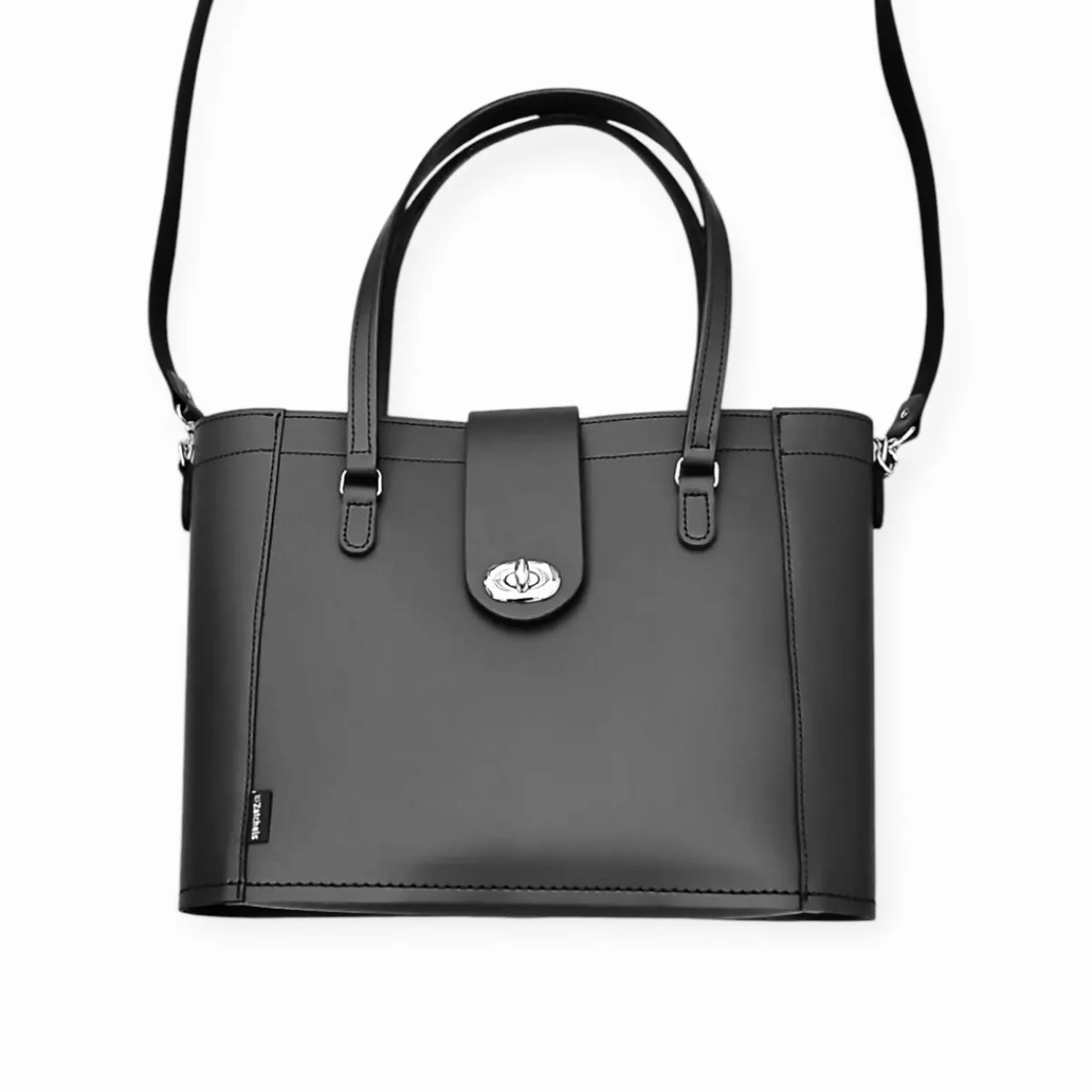 Zatchels Leather Mini Twist Lock Shopper Bag - Black>Women Shoppers And Tote Bags