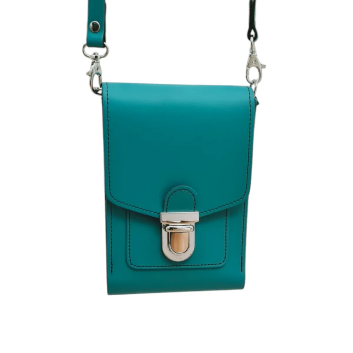 Zatchels Leather Push Lock Crossbody Phone Case - Teal>Women Phone Bags|Cross Body Bags