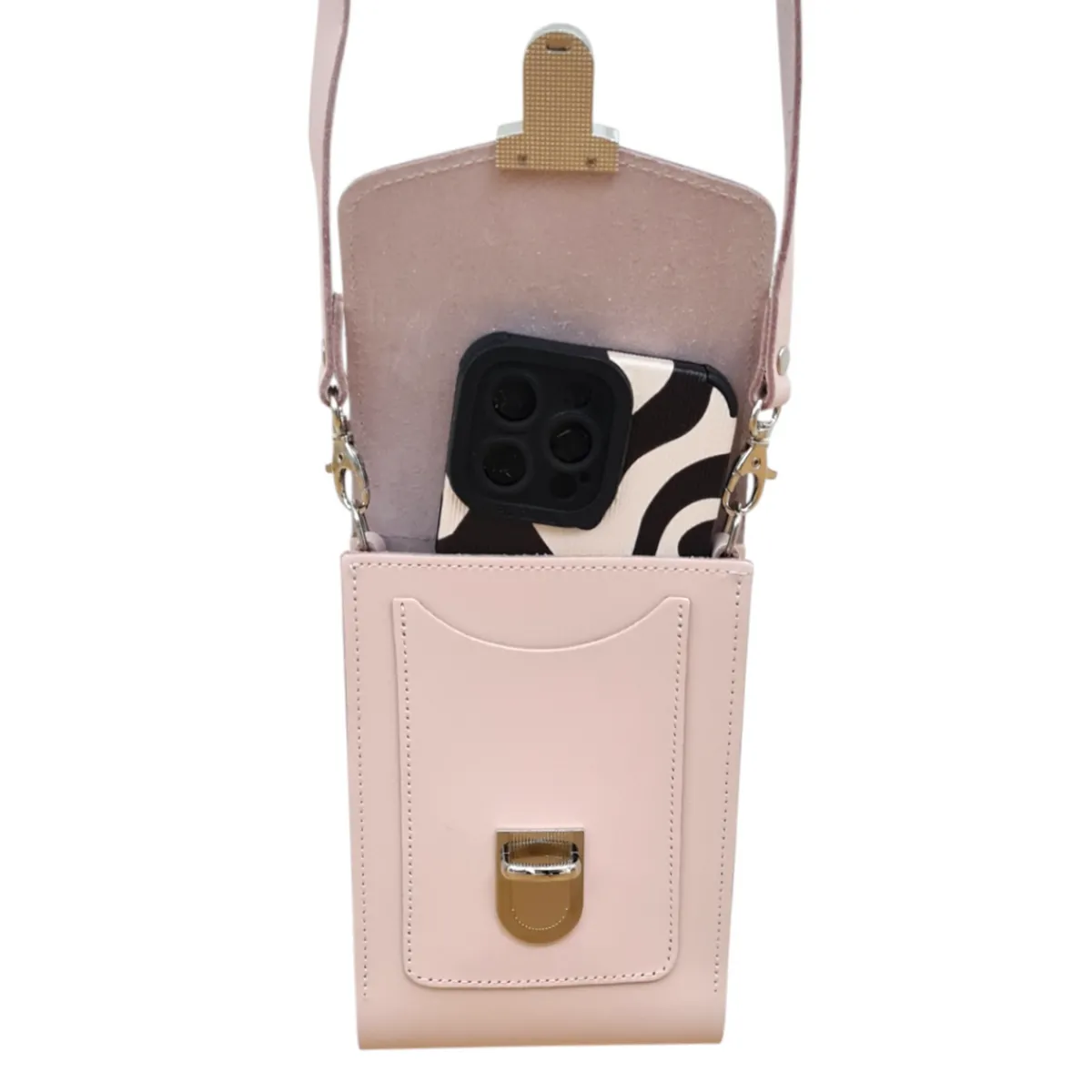 Zatchels Leather Push Lock Crossbody Phone Case - Cherry Blossom>Women Phone Bags|Cross Body Bags