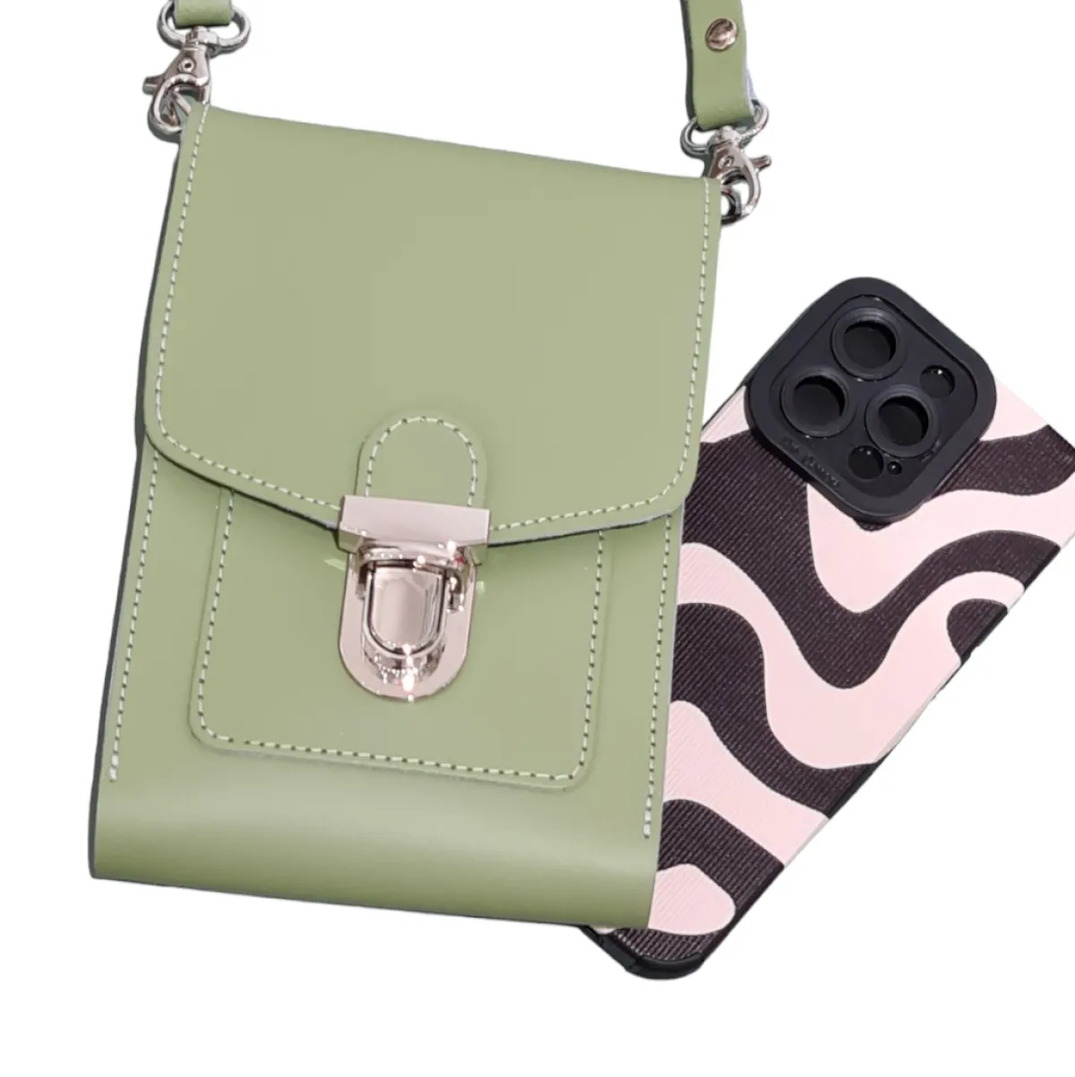 Zatchels Leather PushLock Crossbody Phone Case - Sage Green - In Stock & Ready to Ship>Women Phone Bags|Cross Body Bags