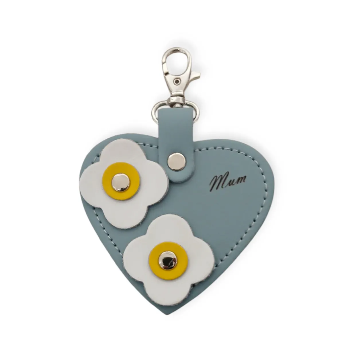 Zatchels Love heart bag charm - with 'Mum' engraving and flower appliques - Sea Green>Women Accessories And Gifts|Accessories And Gifts