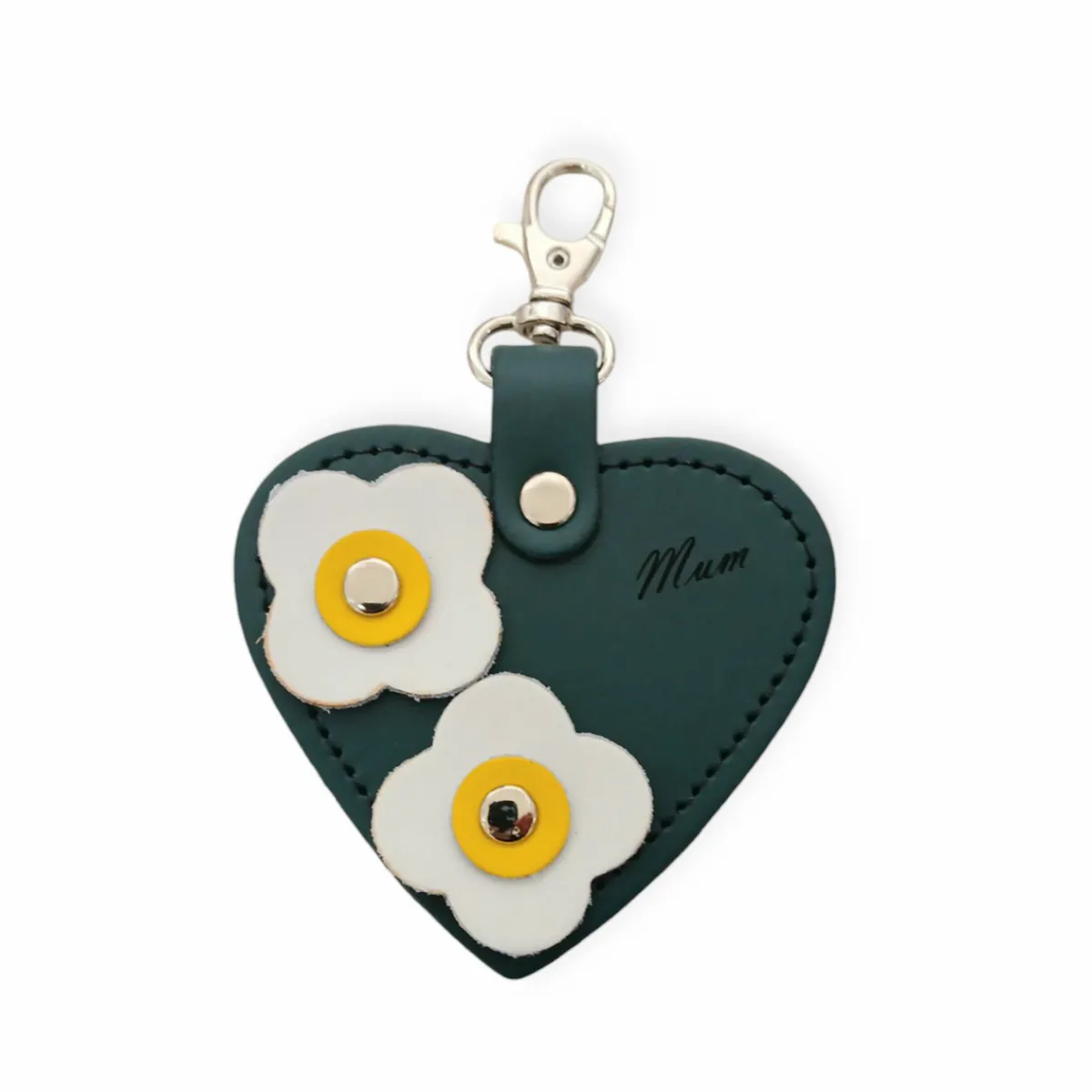 Zatchels Love heart bag charm - with 'Mum' engraving and flower appliques - Pine>Women Accessories And Gifts|Accessories And Gifts