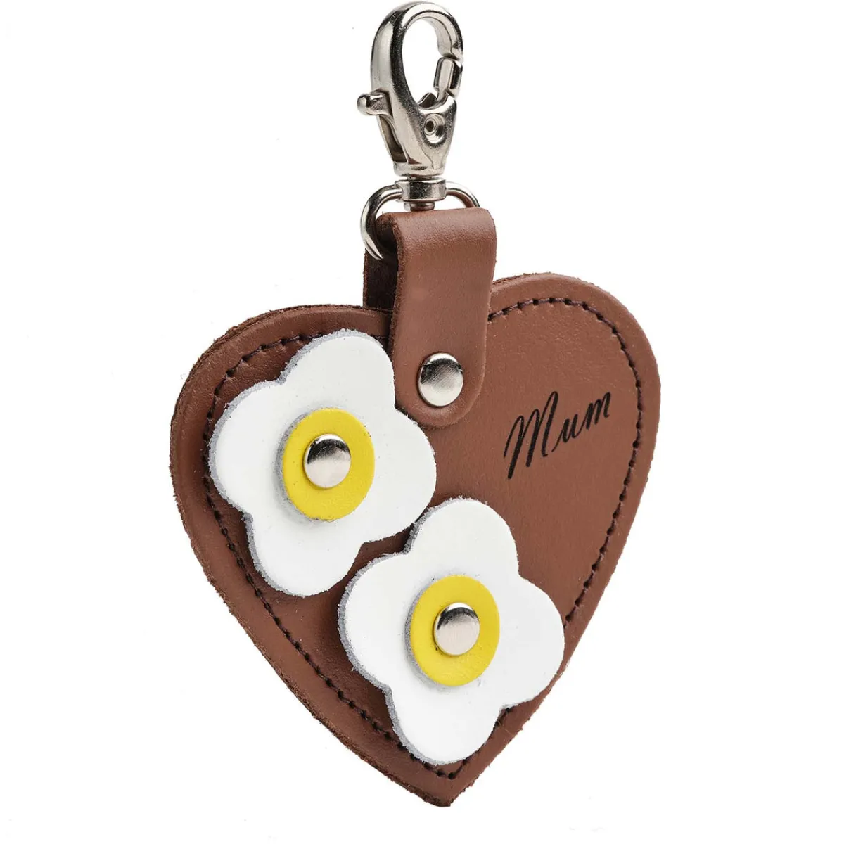Zatchels Love heart bag charm - with 'Mum' engraving and flower appliques - Chestnut>Women Accessories And Gifts|Accessories And Gifts
