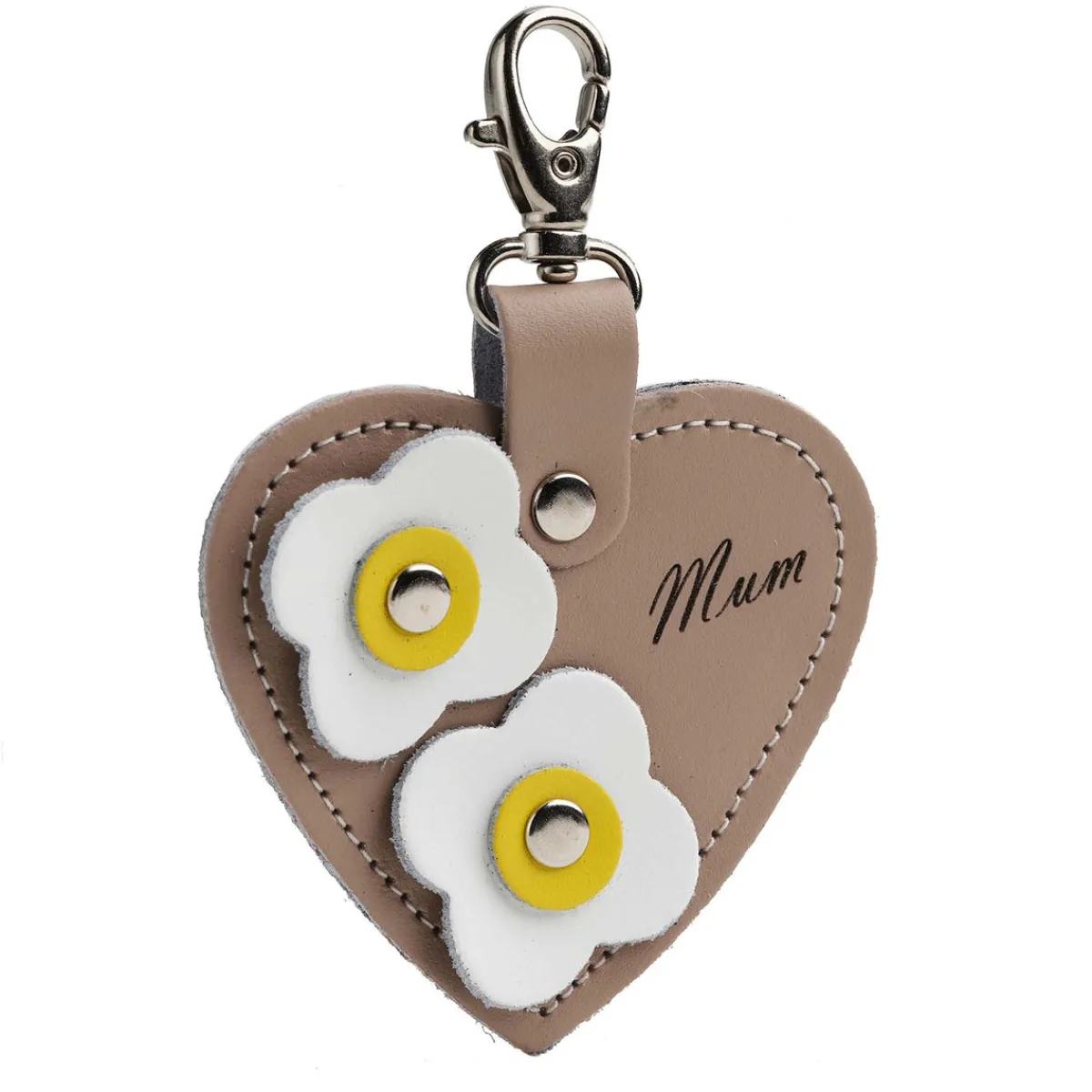 Zatchels Love heart bag charm - with 'Mum' engraving and flower appliques - Iced Coffee>Women Accessories And Gifts|Accessories And Gifts
