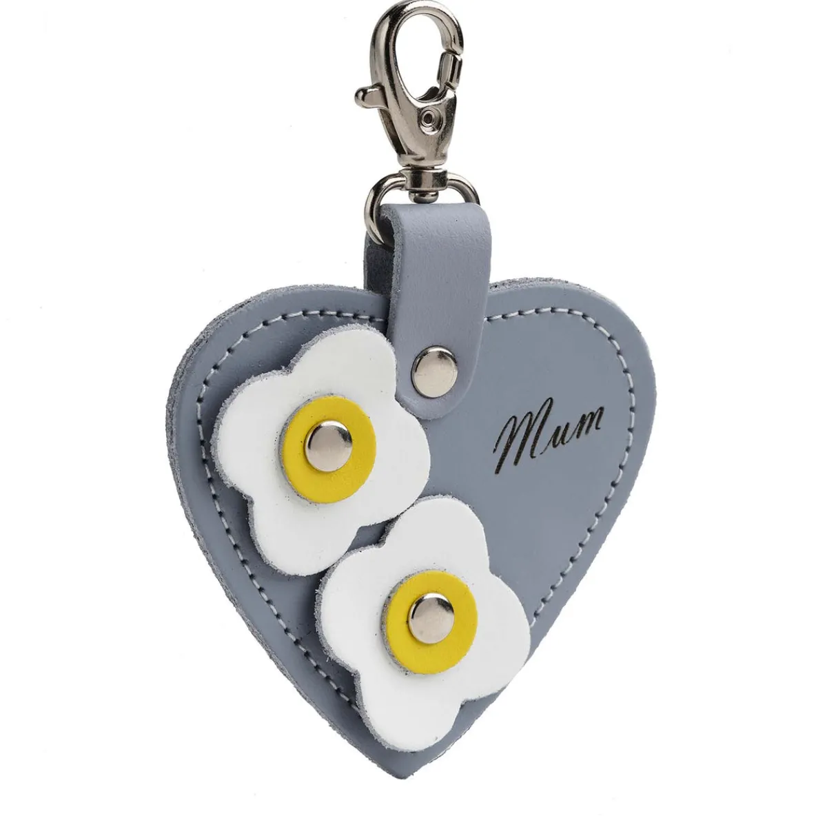 Zatchels Love heart bag charm - with 'Mum' engraving and flower appliques - Lilac Grey>Women Accessories And Gifts|Accessories And Gifts