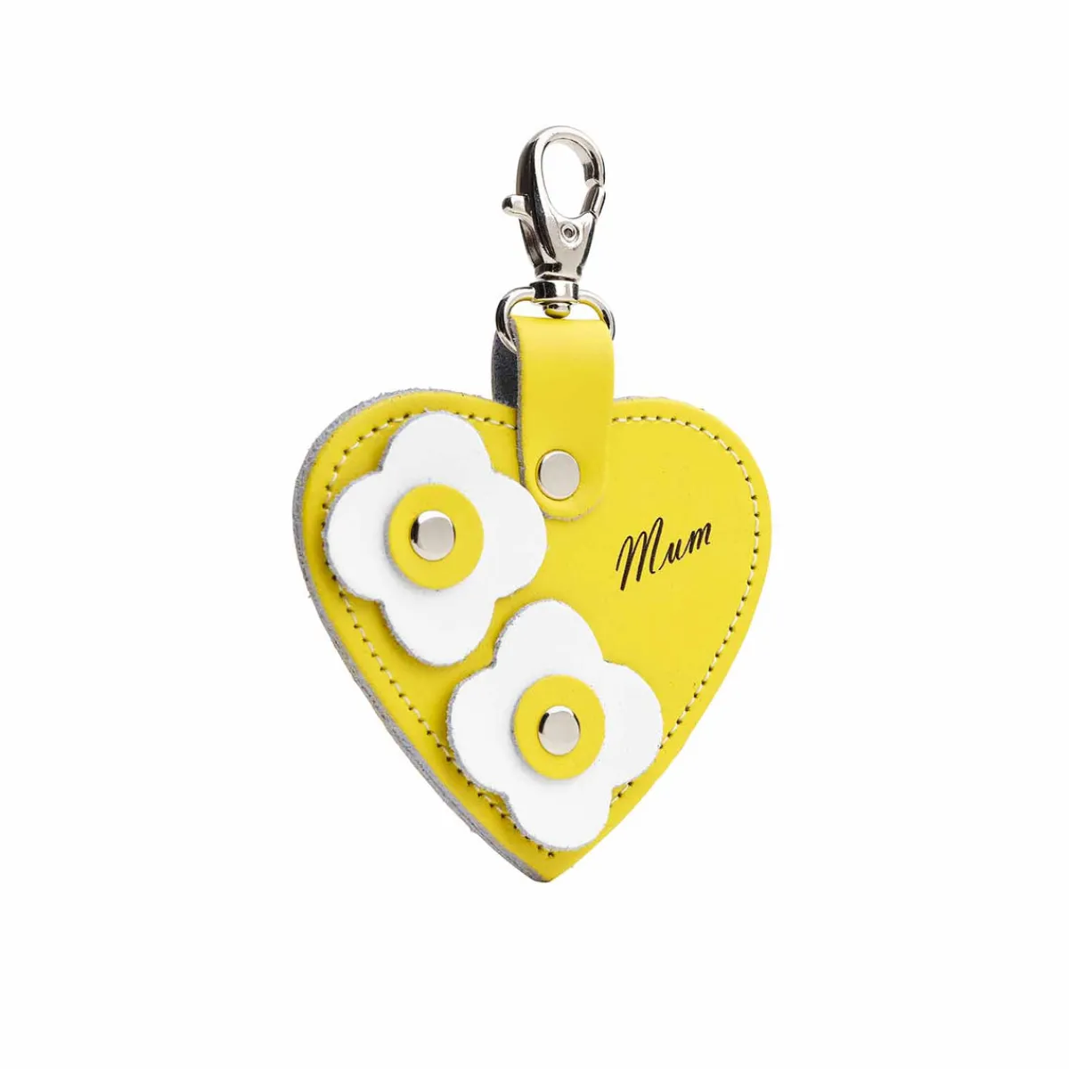Zatchels Love heart bag charm - with 'Mum' engraving and flower appliques - Pastel Yellow>Women Accessories And Gifts|Accessories And Gifts