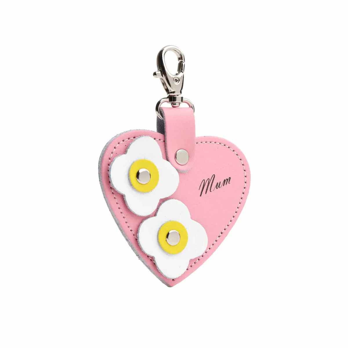 Zatchels Love heart bag charm - with 'Mum' engraving and flower appliques - Pastel Pink>Women Accessories And Gifts|Accessories And Gifts