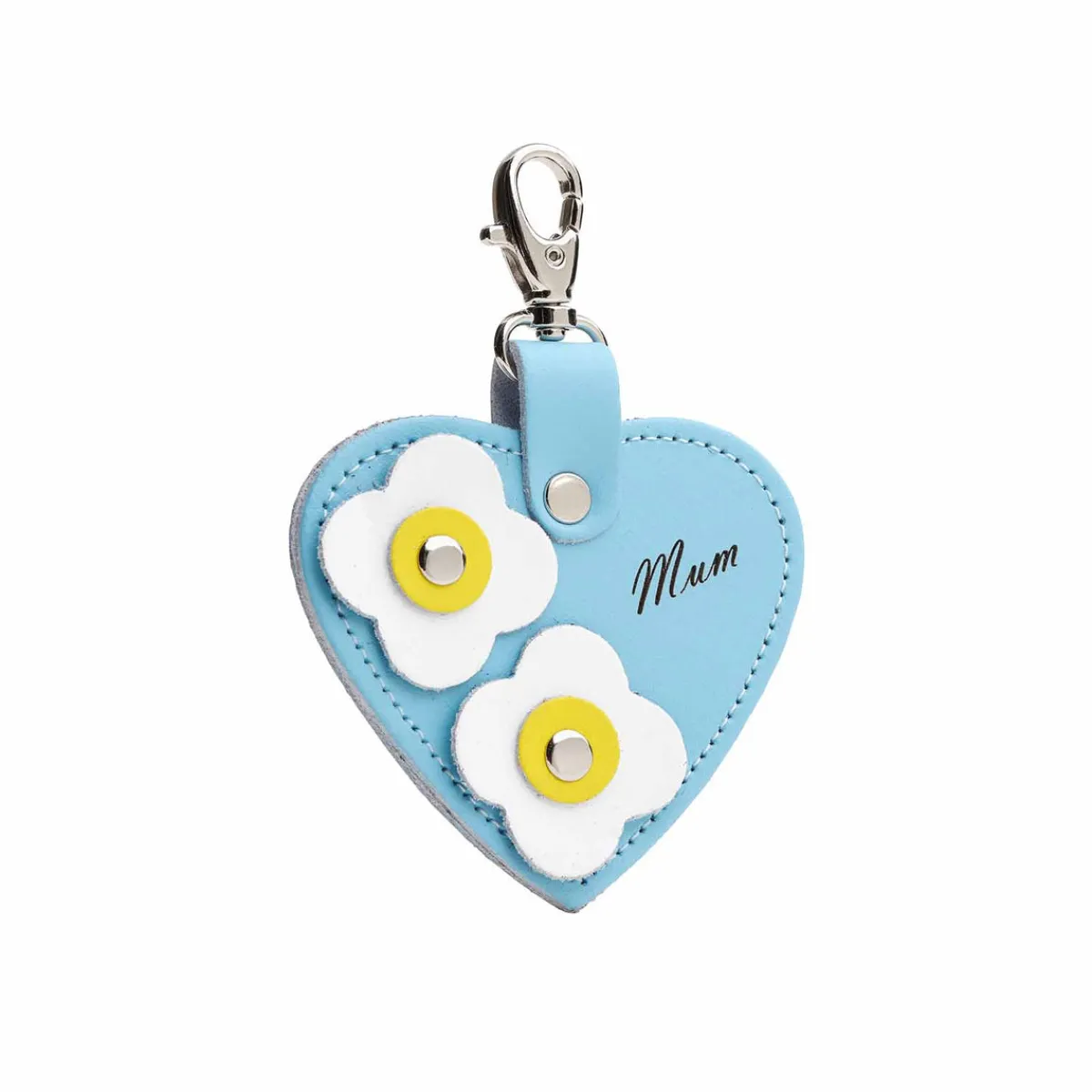 Zatchels Love heart bag charm - with 'Mum' engraving and flower appliques - Pastel Blue>Women Accessories And Gifts|Accessories And Gifts