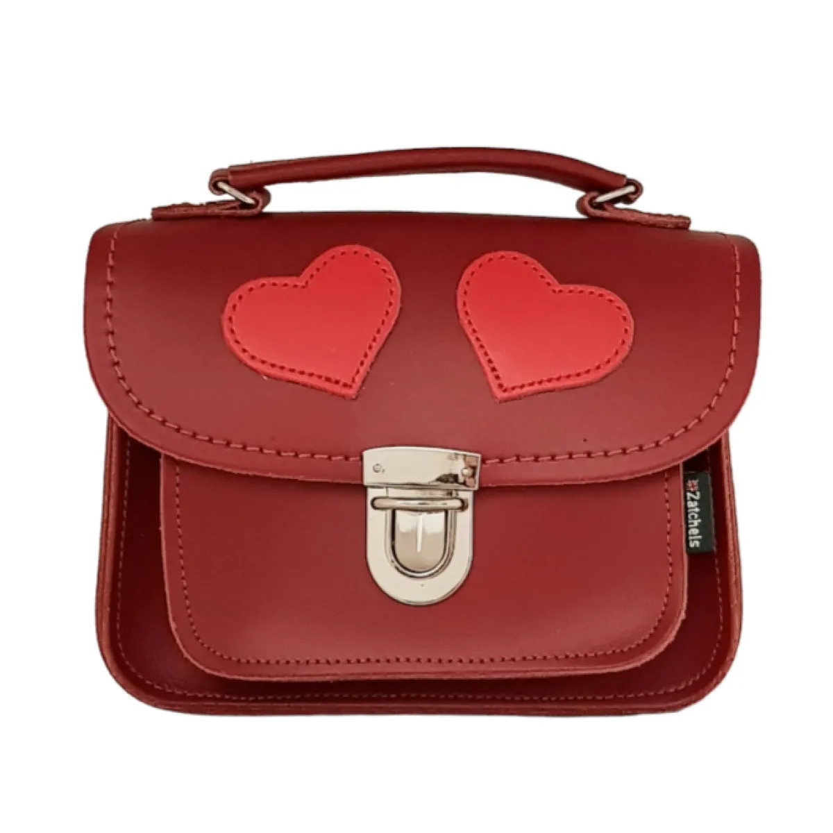 Zatchels Luna Handmade Leather Bag - Love Hearts- Red>Women Small Satchels|Luna