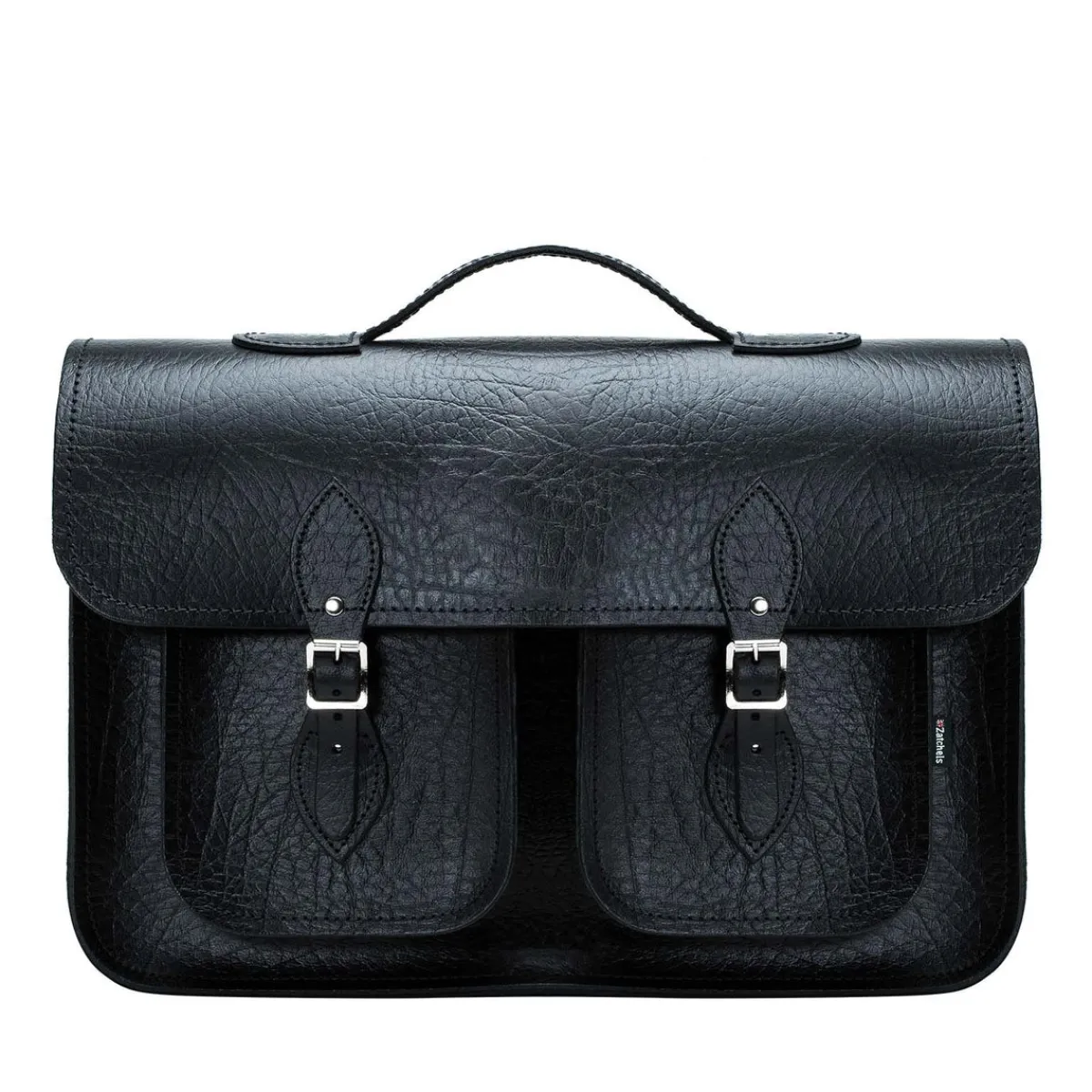 Zatchels Twin Pocket Executive Handmade Leather Satchel - Black> Classic Satchels|Executive Range