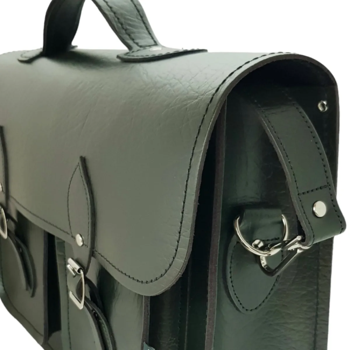Zatchels Twin Pocket Executive Handmade Leather Satchel - British Racing Green><noscript><img width=